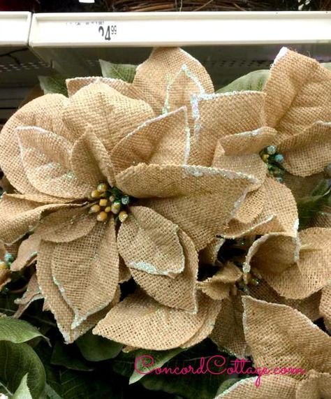 burlap pointsettia flowers, christmas decorations, crafts, seasonal holiday decor Burlap Poinsettia, Christmas Decorations Crafts, Neutral Christmas Tree, Diy Snowman Ornaments, Christmas Booth, Poinsettia Flowers, Mercury Glass Christmas Ornaments, Neutral Christmas, Rustic Ornaments