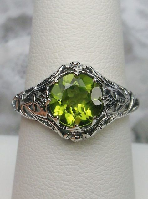 Peridot Ring/ Solid Sterling Silver/ 2ct Simulated Or Natural Green Peridot Victorian Floral Daisy Filigree [Custom Made] Design#66 by SilverEmbraceJewelry on Etsy Daisy Ring, Peridot Stone, Victorian Rings, Sterling Jewelry, Peridot Ring, Peridot Gemstone, Sterling Silver Filigree, Green Peridot, Filigree Ring