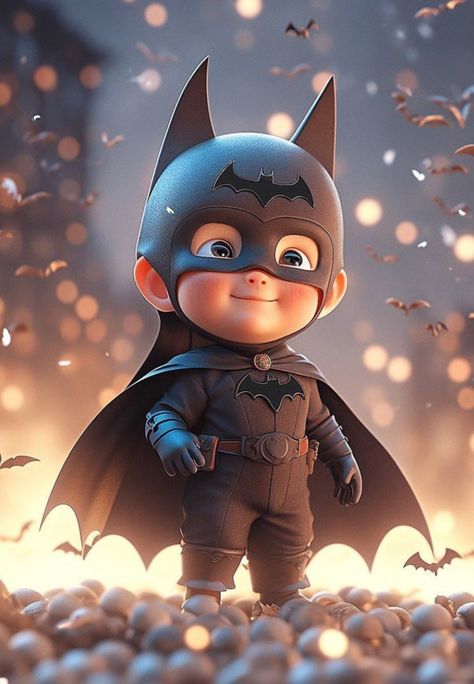 @fluflyanimation Batman Cute Cartoon, Cute Batman, Batman Baby, Baby Marvel, Baby Avengers, Baby Superhero, Iphone Wallpaper Cat, Cute Minions, 4 By 4