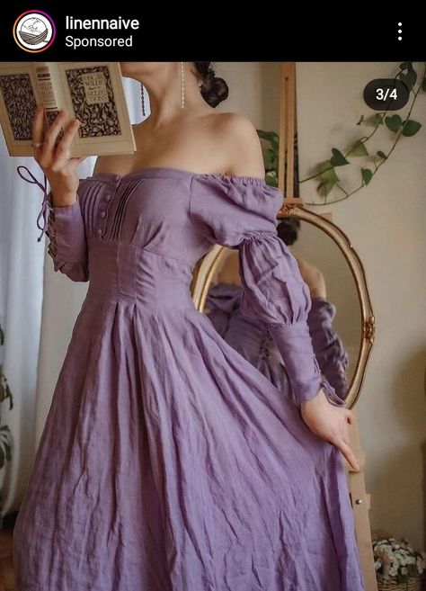 Purple Cottagecore, Drippy Fits, Perfect Coat, Garden Party Dress, Witch Outfit, Dyed Linen, Romantic Style, Art And Design, Linen Dresses