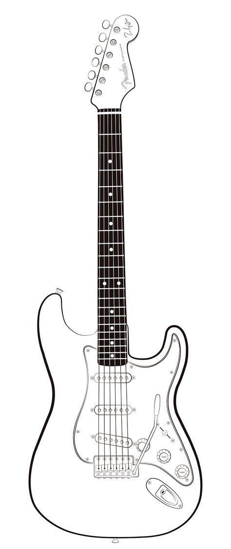 Vector AI (Stratocaster) on Behance Fender Stratocaster Drawing, Fender Stratocaster Tattoo, Stratocaster Tattoo, Simple Guitar Drawing, Electric Guitar Tattoo, Electric Guitar Drawing, Guitar Display Wall, Drawing Guitar, Concrete Sofa