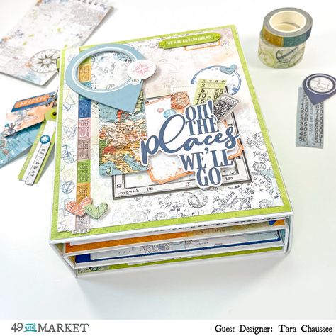 Everywhere Mini Travel Album! - Scrapbook.com Scrapbook Travel Layouts, 2024 Scrapbook, 49 Market, Diy Journals, 49 And Market, Travel Scrapbook Pages, Travel Journal Scrapbook, Travel Album, Vacation Scrapbook