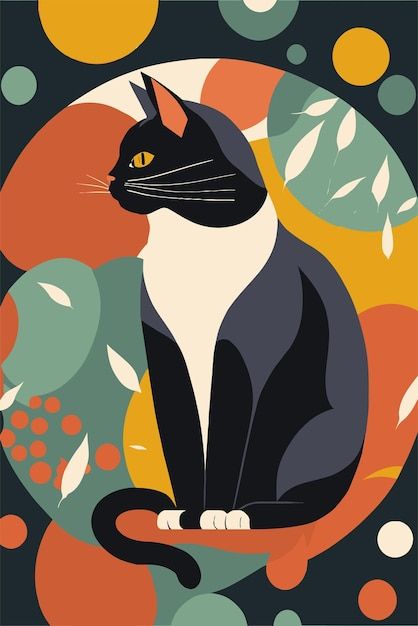 Vecteur chat en illustration abstraite d... | Premium Vector #Freepik #vector #art-moderne #design-minimaliste #contemporain #nature-abstrait Mid Century Cat, Wal Art, Modern Graphic Art, Whimsical Wall Art, Horse Posters, Animal Poster, Image Chat, Cat Vector, Modern Cat