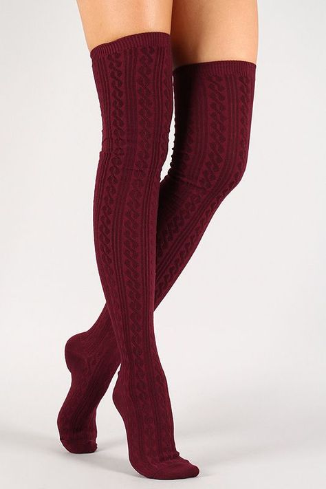 Maroon 13 Pantyhose Bowling, Knit Thigh High Socks, Sock Leggings, Thigh Socks, Boots Outfits, Over The Knee Socks, Thigh High Socks, Crazy Socks, Long Socks