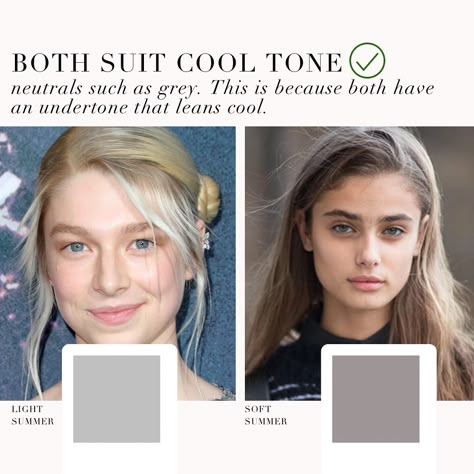 Light Summer VS Soft Summer as requested by you 🤍 . #coloranalysis #colouranalysis #softsummer #lightsummmer #coloranalyst #hunterschafer #taylorhill Soft Summer Browns, Soft Summer Moodboard, Soft Summer Brown, Soft Summer Color Palette Hair, Soft Summer Hair Color, Soft Summer Hair, Cool Tone Brown Hair, Summer Pallet, Soft Summer Fashion