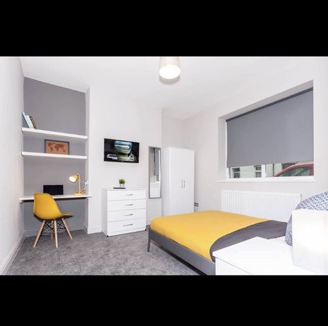 Love this design for HMO room decor Not Spending Money, Student Room, Floating Shelves Bathroom, Chimney Breast, Student House, Hotel Bedroom, Student Accommodation, House Property, Property Design