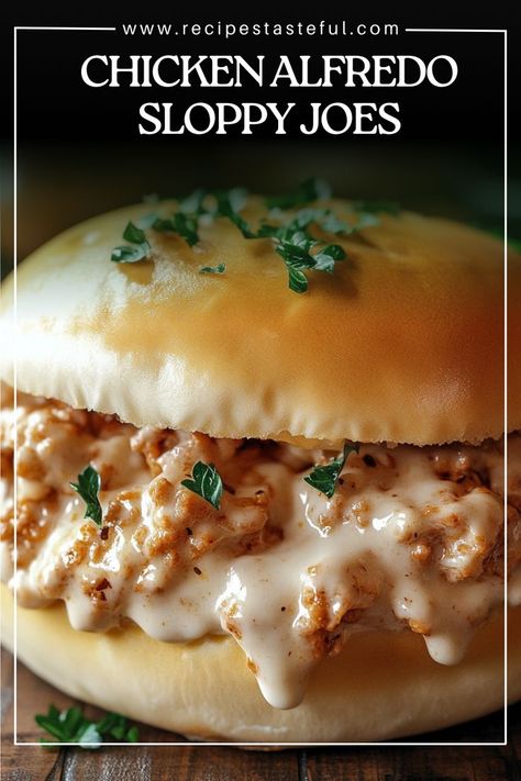 Chicken Alfredo Sloppy Joes combine the creamy, garlicky flavors of Alfredo sauce with juicy ground chicken, all served on toasted buns. This unique twist on traditional Sloppy Joes is easy to prepare and perfect for a quick yet satisfying meal. Serve with a side of fries or a fresh salad for a complete dinner that everyone will love. Chicken Alfrado, Chicken Sloppy Joes, Sandwich Sides, Sloppy Joes Recipe, Fresh Salad, Sloppy Joe, Quick Weeknight Meals, Chicken Alfredo, Sloppy Joes