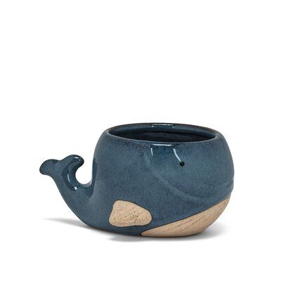 Add some personality to your favourite cactus or succulent with this delightful large whale planter. Crafted out of ceramic- this unique whale-shaped- waterproof planter combines unglazed elements with reactive-glazed accents for a stylish- artisanal look that's sure to complement any style of decor. | Longshore Tides Whale Planter blue/Brown/gray 2.0 x 2.0 x 2.0 in, Stone | C004628273_1871922972 | Wayfair Canada Whale Planter, Ceramic Whale, Clay Pinch Pots, Pottery Pinch Pot, Ceramic Pinch Pots, Largest Whale, Outdoor Garden Planters, Animal Planters, Pinch Pots