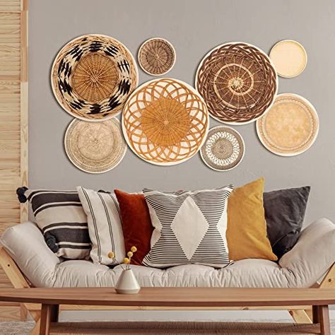 9 Pcs Boho Basket Wall Decals Round Modern Peel and Stick Wall Decals Removable Boho Wall Decal Adhesive Boho Nursery Wall Decor for Bedroom Living Room Office Wall, Just Stickers (Classic) (Classic) Basket Walls Boho Living Room, Basket Walls Boho, Stairs Laundry, Boho Nursery Wall Decor, Peel And Stick Wall Decals, Laundry Kitchen, Modern Wall Decals, Boho Lounge, Boho Basket