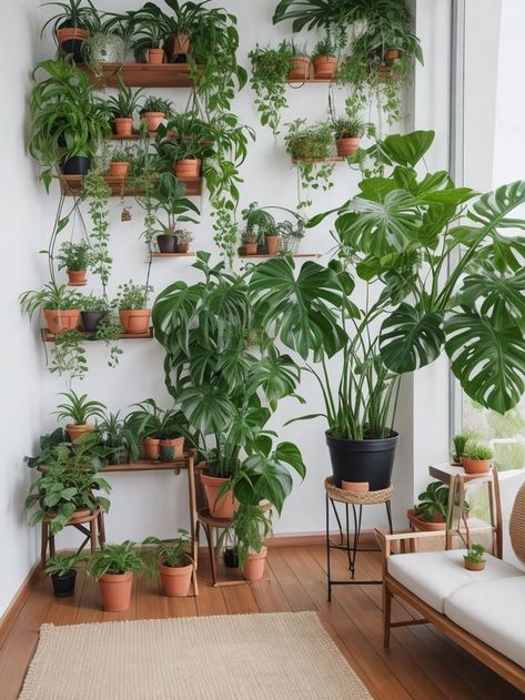 #HomeDecor #BalconyGarden #PlantDecor #GreenLiving #USAHomeTrends #InteriorDesign #UrbanJungle #PlantLovers #OutdoorLiving #HomeInspiration Plants For Balconies, Plant Arrangement Ideas, Plant Setup, Tiered Shelves, Massage Therapy Rooms, Natural Place, Plant Arrangement, Plant Arrangements, Earthy Home Decor