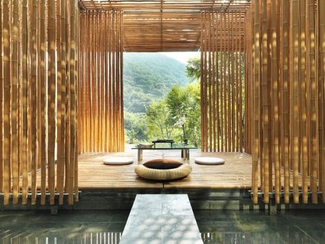 10 Garden Ideas to Steal from Chinese Feng Shui Masters Bamboo Building, Bamboo House Design, Bamboo Structure, Bamboo Architecture, Bamboo Construction, Bamboo House, Bamboo Wall, Timber Cladding, Bamboo Design