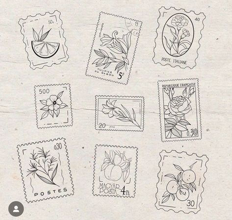 Tomato Stamp Tattoo, Travel Postage Stamp Tattoo, Poststamps Vintage Tattoo, Florida Stamp Tattoo, Tattoo Timbre, Postage Stamp Tattoo Ideas, Flower Stamp Tattoo, Vintage Stamp Tattoo, Postcard Tattoo