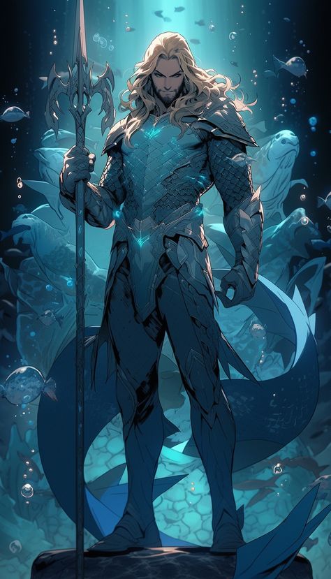 Posiden Fantasy Art, Poseidon Character Design, Trident Wallpaper, Aquaman Art, Aquaman Artwork, Characters Inspiration Drawing, Dc Comics Artwork, Dungeons And Dragons Characters, Sketch Inspiration