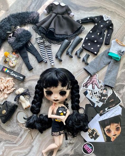 Wednesday Blythe Doll, Gothic Blythe Doll, Wednesday Doll, Wednesday Addams Doll, Halloween Tea Party, Wednesday Outfit, Wednesday Dress, Blythe Doll Clothes, Wednesday Adams