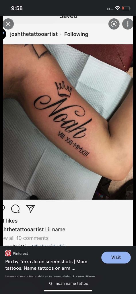 Noah Name, Tato Nama, Name Tattoos On Arm, Ideas Name, Name Tattoos For Moms, Baby Name Tattoos, Mommy Tattoos, Snakebites, Mother Tattoos