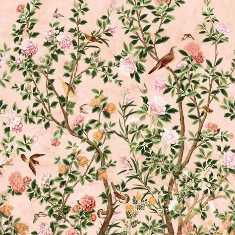 Pink Floral Wallpaper Bedroom, Green Chinoiserie Wallpaper, Pink Chinoiserie Wallpaper, Colorful Chinoiserie, Pink Chinoiserie, Dream Sleep, Chinoiserie Fabric, Thibaut Wallpaper, Chinoiserie Art