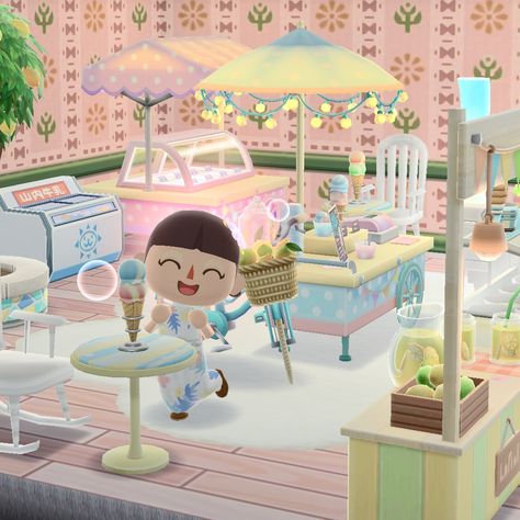 Animal Crossing Ice Cream Shop, Acnh Ice Cream Shop, Acnh Ice Cream, Acnh Rooms, Pocket Camp, Animal Crossing Pocket Camp, Dessert Shop, Ice Cream Shop, Dream Home Design