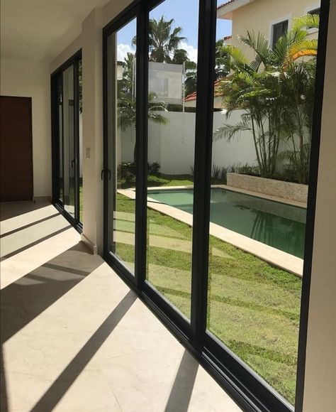 Sliding Glass Door Outdoor, Small Pool Design, Mobile Home Porch, Back Porch Ideas Covered, Sliding Glass Doors, Back Porch Ideas, Home Design Living Room, Small Backyard Pools, Home Design Decor