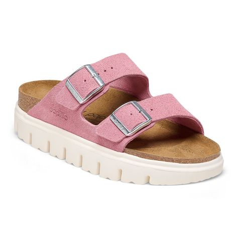 A Chunky Platform Sole Takes The Arizona Sandal's Classic Design To New Heightsand Your Style Along With It. The Statement Tread Stands Out Below The Classic Suede Upper. Built On A Contoured Footbed, This Platform Is Always Ready To Get Up To Something. Shoes Birkenstock, Candy Pink, Chunky Platform, Birkenstock Arizona, Birkenstock Shoes, Pink Candy, Get Up, Suede Leather, Birkenstock