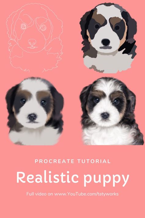 Realistic puppy painting in Procreate Dog Portraits Procreate, Dog Illustration Procreate, Dog Drawing Procreate, Procreate Animal Drawing, Procreate Animals, Dog Procreate, Procreate Dog, Portrait Step By Step, Procreate Cartoon