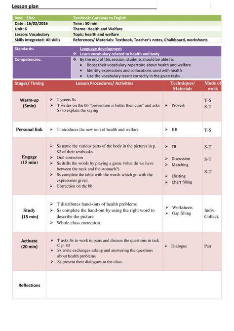 Lesson plan-Vocabulary-Health and Welfare - Teachingutopians English Teacher Lesson Plans, Reflective Teaching, Health Lesson Plans, Lesson Plan Sample, English Lesson Plans, Esl Lesson Plans, Esl Lessons, Teacher Lesson Plans, English Language Teaching