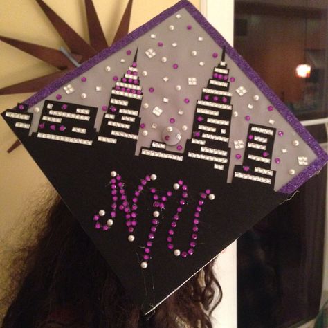 High school graduation cap New York university High School Graduation Outfit, Creative Graduation Caps, College Inspiration, Grad Cap Decorated, High School Graduation Cap, Grad Cap Designs, New York University, Cap Decoration, Graduation Cap Designs