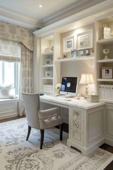 Office Interior Design Apartment, Beautiful Home Offices For Women, At Home Office Ideas For Women, His And Her Office Space Home, Large Home Office Ideas, Home Office Women, Office Interior Design Modern Workspaces, Cool Home Office Ideas, First Home Ideas