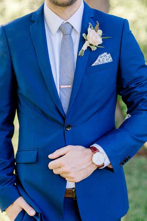 Groom Blue Suit, Pink Boutonniere, Royal Blue Suit, Blue Suit Men, Blue Suit Wedding, Royal Blue Wedding, Wedding Suits Groom, Mens Formal Wear, Groomsmen Suits