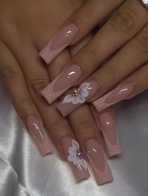 Quinceanera Nails, Colored Acrylic Nails, Girly Acrylic Nails, French Tip Acrylic Nails, Short Square Acrylic Nails, Long Acrylic Nails Coffin, Acrylic Nails Coffin Pink, Unique Acrylic Nails, Long Square Acrylic Nails