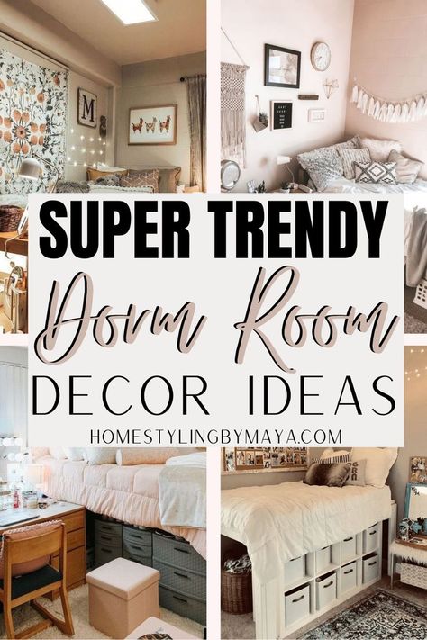 Decorating A Dorm Room, Decorating Dorm Walls, Cheap Dorm Decor Ideas, Easy Dorm Room Decor, Wall Decor For College Dorm, Female College Dorm Room Ideas, Door Room Decor College, Dorm Room Mirror Ideas, Dorm Divider Ideas