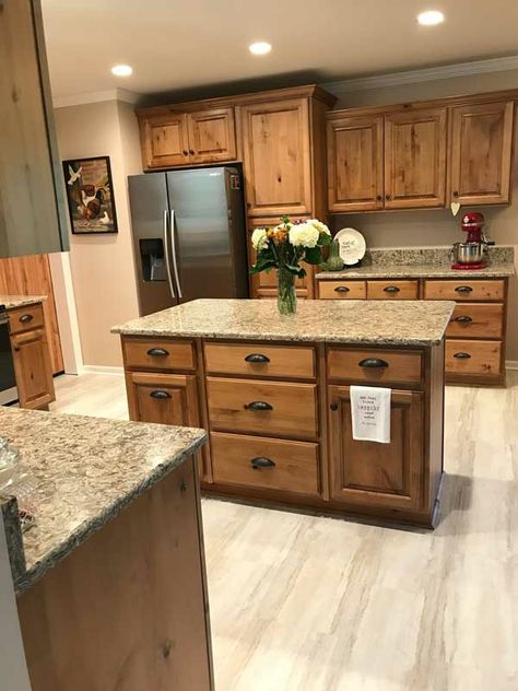 Kitchen Flooring With Wood Cabinets, Honey Oak Cabinets Tile Floor, Rambler House Interior, Kitchen Remodel Cabinets Paint, Kitchen Remodel Wooden Cabinets, Cottage Small Kitchen Ideas, Kitchen Design Wooden Cabinets, Kitchen Colors Wood Cabinets, Kitchen Flooring Ideas With Wood Cabinets