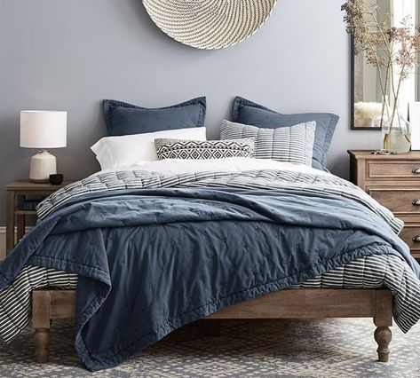 Grey Bedroom, Gray Bedroom, Bed Sets, Blue Bedroom, Platform Bed Frame, Modern Bed, Bedroom Colors, Home Fashion, Luxury Bedding