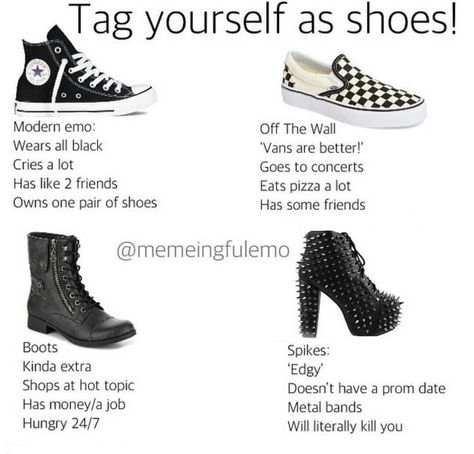 Emo Converse, Modern Emo, Tag Yourself Meme, All Black Vans, Emo Shoes, Frog Quotes, Emo Band Memes, Emo Love, Oh My Heart