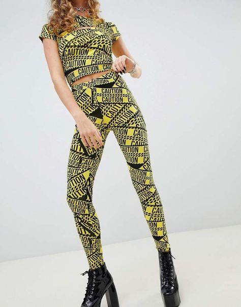 ASOS DESIGN halloween caution tape legging Caution Tape Outfit, Tape Outfit, Halloween Crop Top, Halloween Mode, Caution Tape, Fishnet Top, Legging Outfits, Best Leggings, Print Trends