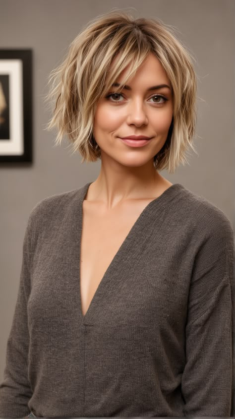 Short Tousled Hairstyles, Textured Bobs For Thick Hair, Bangs Short Hair Blonde, Hairstyles For Every Hair Type, Medium Shaggy Bob, Choppy Layered Bob Hairstyles, Short Shaggy Bob Hairstyles, Bob Cuts For Fine Hair, Shaggy Bobs