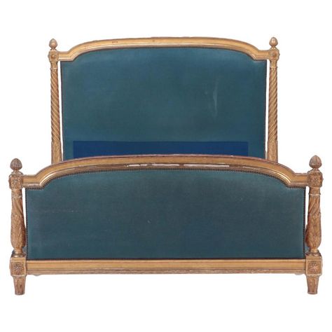 French Louis XVI Style Giltwood Bed, C 1880 | See more antique and modern Beds and Bed Frames at https://www.1stdibs.com/furniture/more-furniture-collectibles/bedroom-furniture/beds-frames Camilla Frances, French Headboard, Mid Century Modern Accent Chairs, Fluted Columns, French Louis Xvi Style, French Bed, Old Beds, Lift Recliners, Beds & Bed Frames