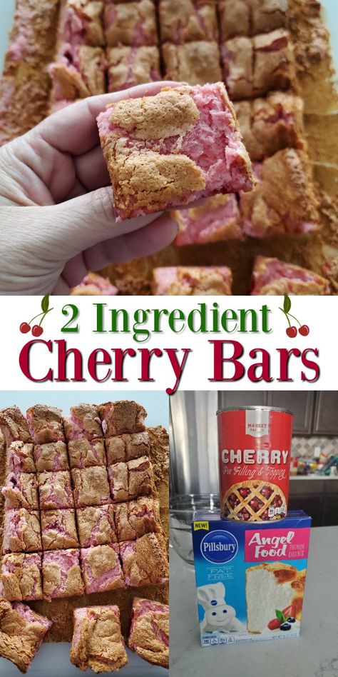 Cherry Bars Recipe, Cherry Chip Cake Mix, Angel Food Cake Mix, 2 Ingredient Cakes, Angel Food Cake Desserts, Easy Dessert Bars, Cherry Pie Bars, Cherry Bars, Raspberry Desserts