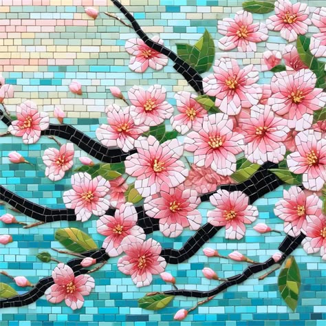 #cherryblossom #mosaic Tree Mosaic, Traditional Picture Frames, Paper Mosaic, Mosaic Frame, Mosaic Art Projects, Floral Mosaic, Mosaic Flowers, Mosaic Garden, Cherry Blossom Tree