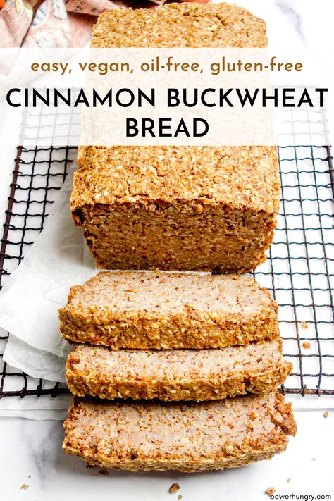 Vegan cinnamon buckwheat bread, made of whole buckwheat! Easy to make with 6 ingredients, it is lightly sweet, oil-free & gluten-free. #yeastfree #oilfreeveganbread #oilfreevegan #wfpb #wfpbbread #oilfreevegan #buckwheat #buckwheatbread #easy #glutenfree #oilfree #glutenfree #glutenfreebread #fastrecipe #easyrecipe #healthybread #flourless #flourlessbread #cleaneating #cleaneats #fitnessfood #fitnessbread #plantbased #easyrecipe Buckwheat Flour Bread, Thm Bread, Buckwheat Gluten Free, Flourless Bread, Healthy Breads, Buckwheat Bread, Bread Oil, Processor Recipes, Sprouted Bread