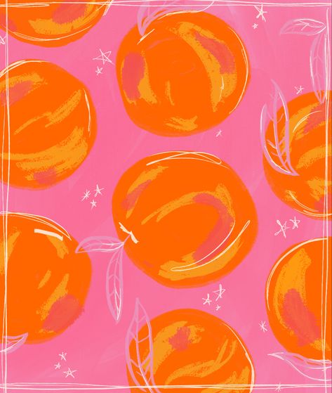 Peaches Illustration, Apt Aesthetic, Procreate Aesthetic, Peach Poster, Kitchen Paintings, Iphone Decor, Peach Painting, Curled Bangs, Xmas Gifts For Mom