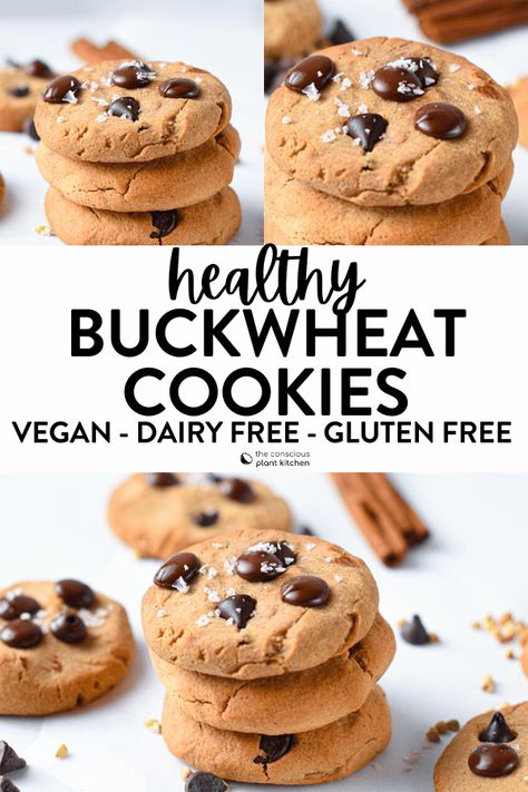 Buckwheat Cookies Healthy, Vegan Buckwheat Cookies, Buckwheat Desserts, What To Make With Buckwheat Flour, Buckwheat Baking, Buckwheat Flour Cookies, Healthy Buckwheat Recipes, Buckwheat Cookies Gluten Free, Buckwheat Chocolate Chip Cookies