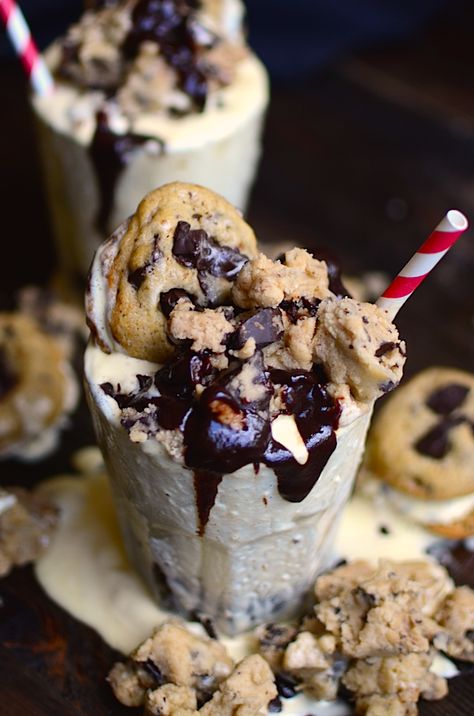 Yammie's Noshery: The Ultimate Cookie Dough Milkshake Ultimate Milkshake, Cookie Dough Milkshake, Milkshake Shop, Honey Senpai, Cookie Milkshake, Milkshake Recipe Easy, Homemade Cookie Dough, Homemade Hot Fudge, Healthy Cookie Dough