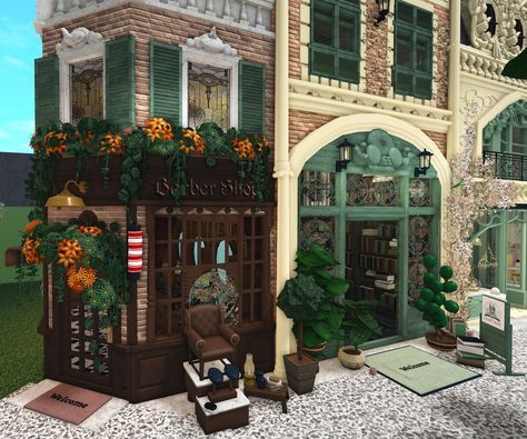 Witchy Bloxburg House, Bloxburg Flower House, Bloxburg Street Ideas, Bloxburg Flowershop, Bloxburg Town Shops, Bloxburg Park, Cottage Core Bloxburg House, Bloxburg Cottage, Bloxburg House Builds