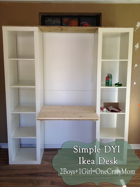 Build a desk out of Ikea Expedite units #DYI project                                                                                                                                                                                 More Build A Desk, Desk Wall Unit, Home Office For Man, Home Office Layout, Office Aesthetic, Ikea Desk, Bookshelf Desk, Diy Ikea, Wall Bookshelves