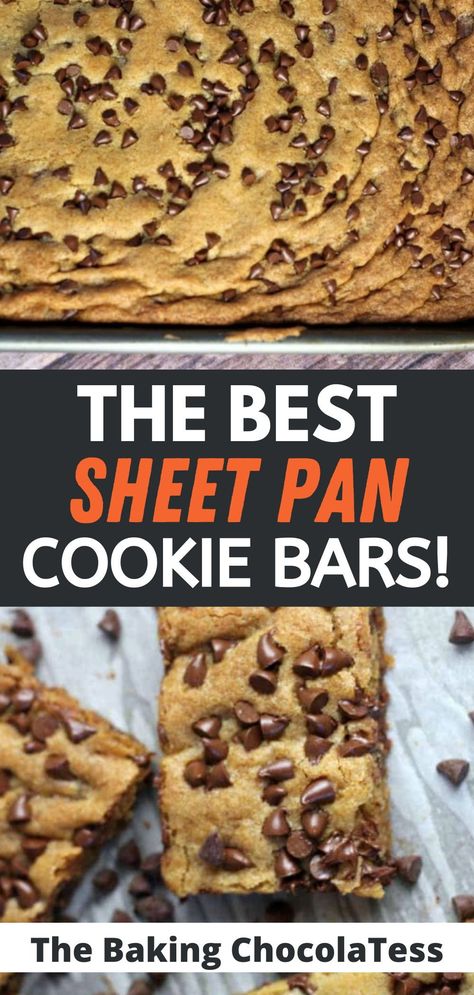 Choc Chip Cookie Bars, Sheet Pan Cookie Bars, Sheet Pan Cookies, Oatmeal Cookie Bars Recipes, Chocolate Chip Pan Cookies, Chocolate Chip Cookie Bar Recipe, Oatmeal Chocolate Chip Bars, Oatmeal Cookie Bars, Pan Cookies