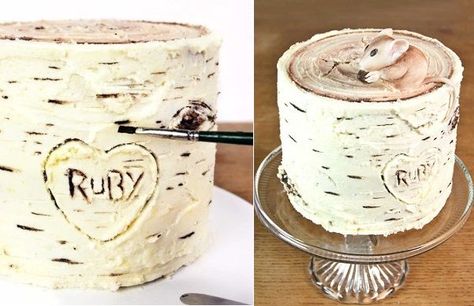 buttercream birch tree cake tutorial by Sarah Hardy Makes Cakes Buttercream Log Cake, Birch Bark Cake, Woodsy Cake, Birch Tree Cake, Birch Wedding Cakes, Birch Cake, Tree Trunk Cake, Bark Cake, Log Cakes