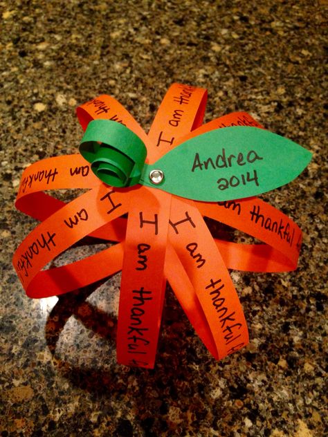 Thankful Pumpkin Fall Craft.  Fun for children or adults.  Use brads to hold the construction paper strips together! Thankful Pumpkin, Easy Thanksgiving Crafts, Pumpkin Craft, 13 November, Thanksgiving Crafts For Kids, Diy Thanksgiving, I Am Thankful, Teachable Moments, Express Gratitude