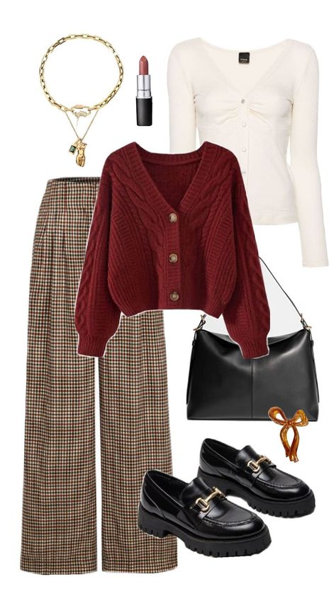 Romantic Fall Outfits Casual, Smiths Outfits, Red Turtleneck Outfit Aesthetic, British Outfits Aesthetic, Nora Ephron Aesthetic Outfits, Winter 2024 Outfits Women, Fall Aesthetic Outfit Vintage, Red Academia Outfit, Dark Winter Color Palette Outfits