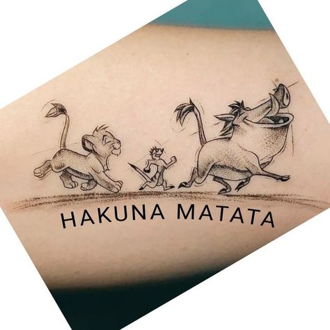 Hakuna Matata Tattoo Men, Disney Tattoos Lion King, The Lion King Tattoo Ideas, Timon And Pumba Tattoos, Hakuna Matata Tattoo Ideas, Groot Tattoo Design, Lion King Tattoo Ideas, The Lion King Tattoo, Simba Tattoo