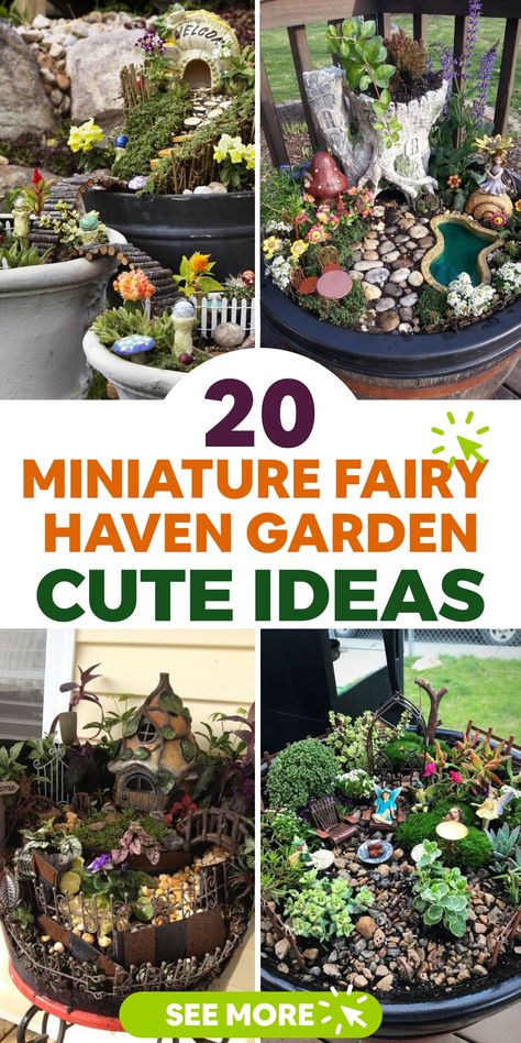 Create a whimsical fairy paradise in your garden with these enchanting miniature fairy haven ideas. Learn how to craft charming fairy houses, quaint bridges, and adorable accessories that will transport you to a magical realm. Transform every corner of your garden into mossy nooks and tiny flower beds fit for fairies to play in. Unleash your creativity and watch as the magic unfolds in your own backyard. Perfect for anyone who loves all things whimsical and enchanted! Miniature Garden Design, Gnome Garden Ideas, Garden Train, Houses Cute, Outside Crafts, Fairy Rings, Miniature Garden Decor, Indoor Fairy Gardens, Cottagecore Living